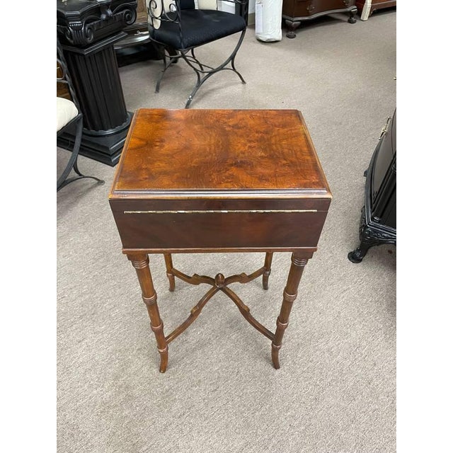 Drexel Vintage Drexel Walnut Lift Top Side Table, Burl Top, Carved Legs, Solid Wood Legs For Sale - Image 4 of 9