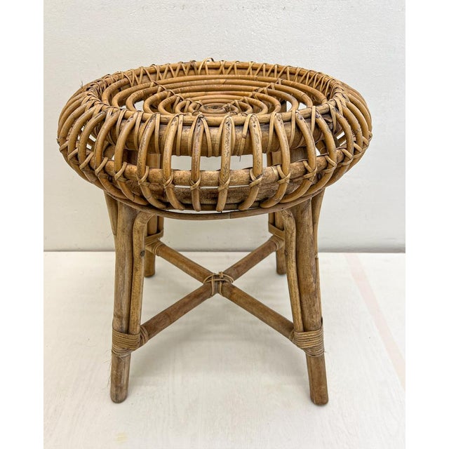 Mid-Century French Woven Bamboo Rattan Stool, 1950s For Sale - Image 12 of 13