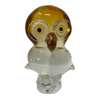 Amber Murano Glass Owl by Zanetti For Sale