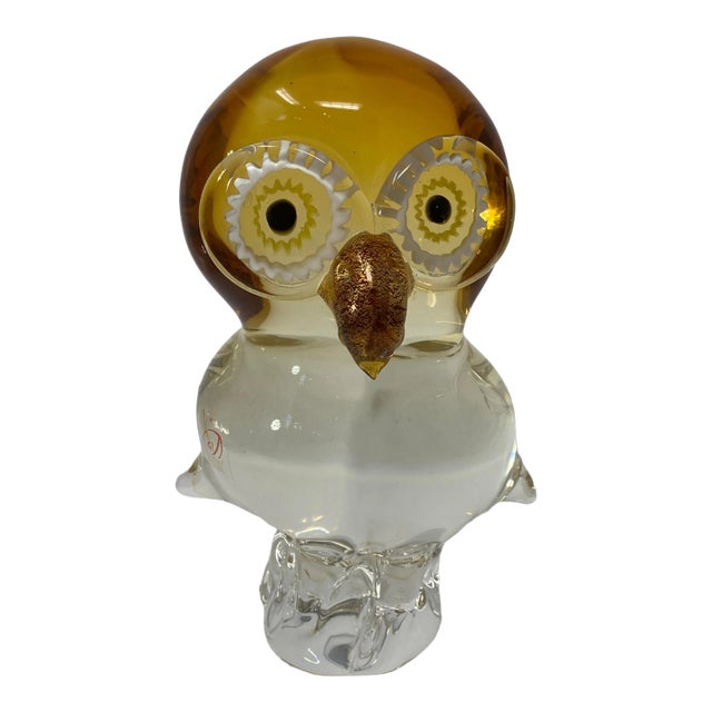 Amber Murano Glass Owl by Zanetti For Sale