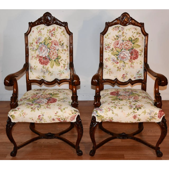1900s Antique French Walnut Pair of Armchairs , Living Room Fireplace Chairs For Sale - Image 13 of 13