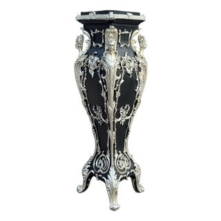 1980 Italian Baroque Black Silver Pedestal For Sale