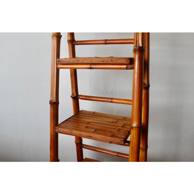 Vintage Bamboo Tall Ladder Style Etagere Display Stand Mid-Century For Sale - Image 9 of 16