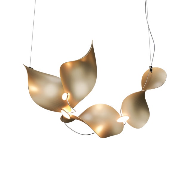 Gold Dune 4 Curve Chandelier with Shades in Gold Metallic Tone by Daniel Becker for Moss Objects For Sale - Image 8 of 8