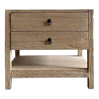 Elm Wood Two Drawer Night Stand For Sale