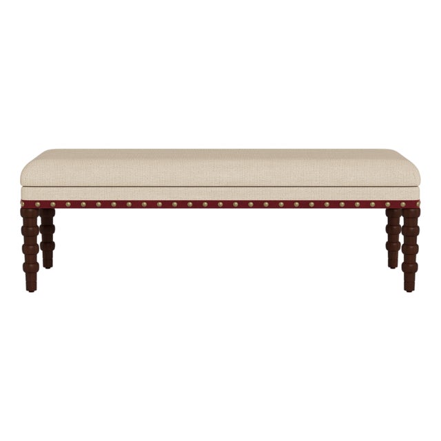 Bunny Williams Home Red Tape Bench in Sky Performance Linen - Sample For Sale