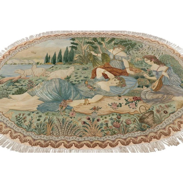 Rug & Kilim Vintage Persian Tabriz Oval Rug With Human and Landscape Pictorial - Rug & Kilim For Sale - Image 4 of 9