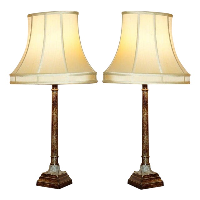 Corinthian Pillar Metal Table Lamps, Set of 2 For Sale