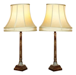 Corinthian Pillar Metal Table Lamps, Set of 2