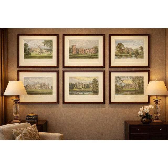 Victorian Country House Views – Trentham, Burghley, Alton Towers, ca.1850 This attractive set of six original Victorian...