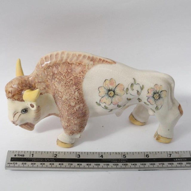 Large Ceramic Bison Figurine with Hand-Painted Flowers by Basil ...