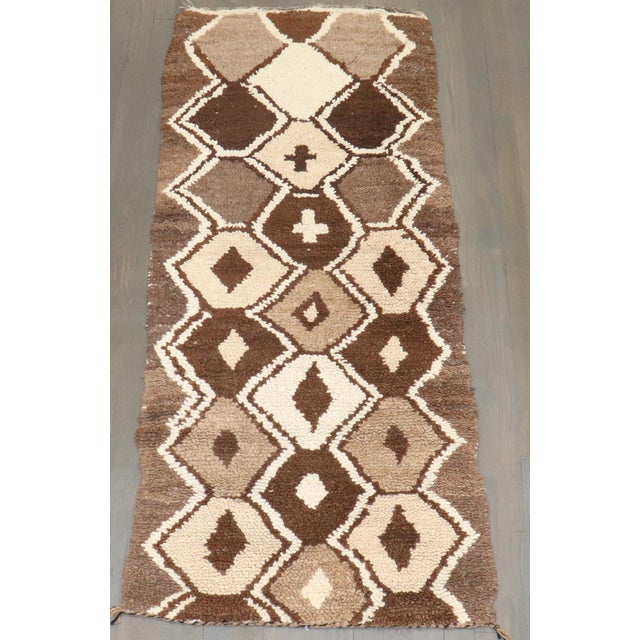 Textile Vintage Zabihi Collection Brown Ivory Small Moroccan Runner - 2'5" x 5'8" For Sale - Image 7 of 9