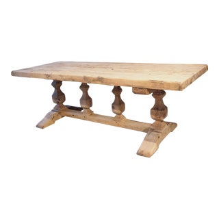 Early 1900s French Bleached Oak Monastery Table With Balustrade Stretcher For Sale