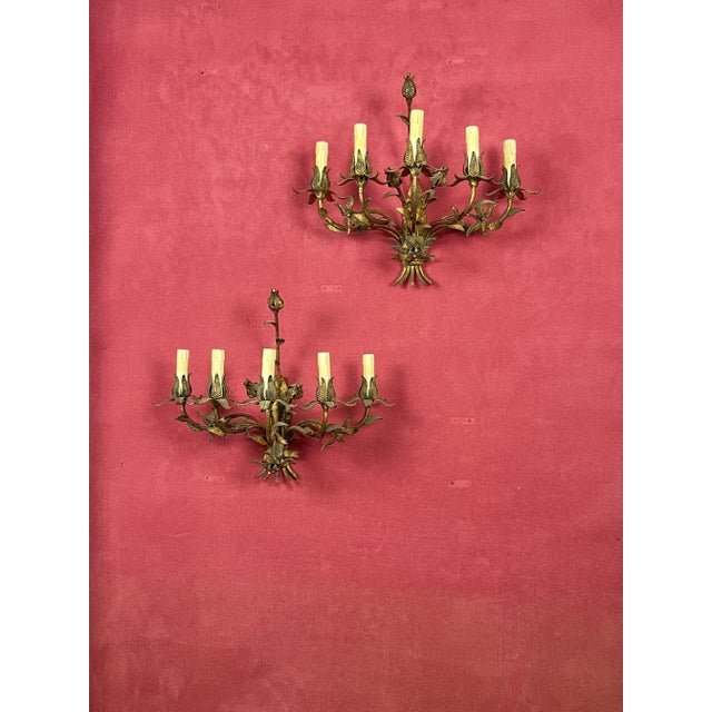 Mid-Century Modern Mid-Century French 5-Light Wall Lamps, 1950s, Set of 2 For Sale - Image 3 of 11