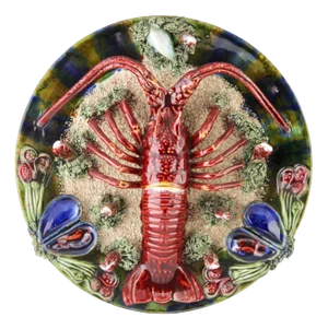 Earthenware Seafood Lobster Plate by Caldas da Rainha, 1930