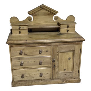 Antique Pine Sideboard With Drawers and Cupboard From England For Sale