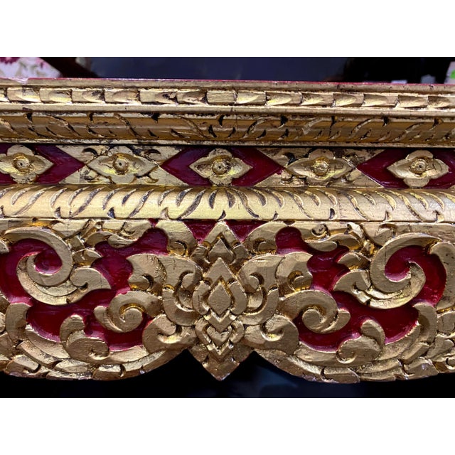 Wood Vintage Thai Parcel Gilt and Red Lacquered Large Low Table For Sale - Image 7 of 12