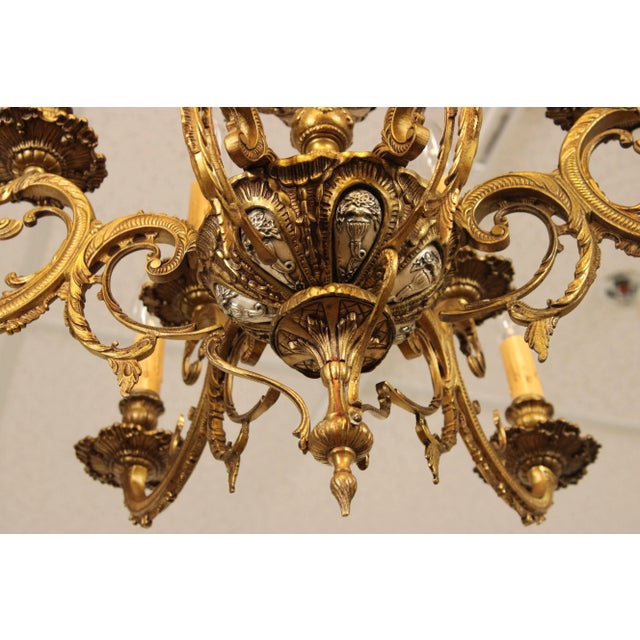 Mid 20th Century French Louis XIV Style Vintage Gilt Metal Twelve-Light Chandelier For Sale - Image 5 of 12