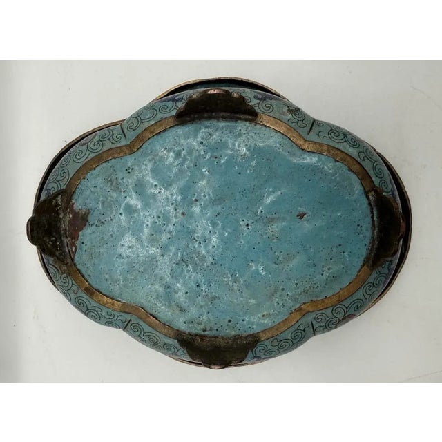 19th Century Qing Dynasy Lobed Cloisonne Enamel Planter Jardinaire, Blue Enamel on Copper, Footed For Sale - Image 6 of 10