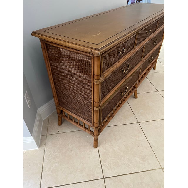 Boho Chic Vintage Bamboo & Rattan Dresser For Sale - Image 3 of 8
