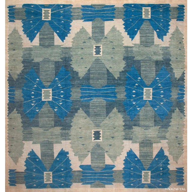 Large Square Geometric Swedish Design Soft Wool Pile Rug For Sale