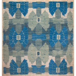 Nazmiyal Collection Large Square Geometric Swedish Design Soft Wool Pile Rug For Sale