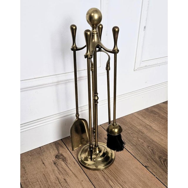 Vintage Italian Four-Piece Brass Fireplace Fire Tool Set with Stand, 1980s For Sale - Image 6 of 7