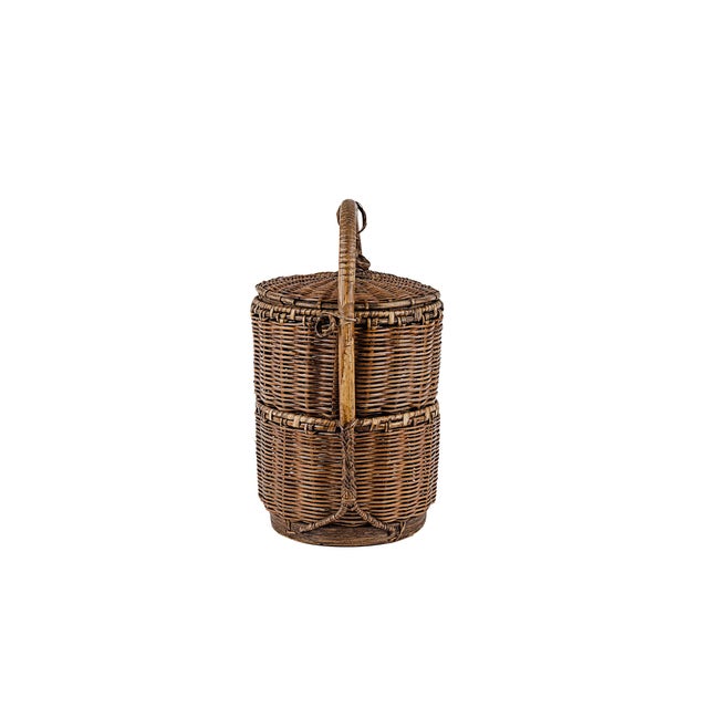 Vintage Antique Small 2 (Two) Tier Chinese Wedding Basket With Linked Lid For Sale - Image 4 of 15