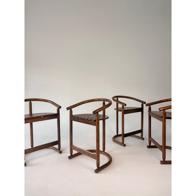 Postmodern 1980s Postmodern Allmilmö Bentwood & Slatted Wood Counter Stools - Set of 4 For Sale - Image 3 of 11