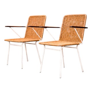 Brazilian Modern Pair of Armchairs in Cane & Iron, Carlo Hauner, 1950s For Sale