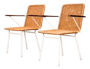 Brazilian Modern Pair of Armchairs in Cane & Iron, Carlo Hauner, 1950s