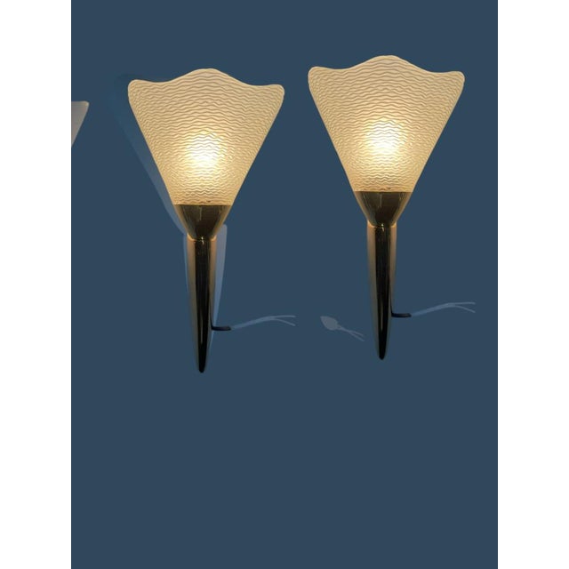 Brass Murano Glass Sconces set of 2 Murano Glass flower shaped shades Height 29 cm Width 16.5 cm Depth 15 .5 cm New wiring...