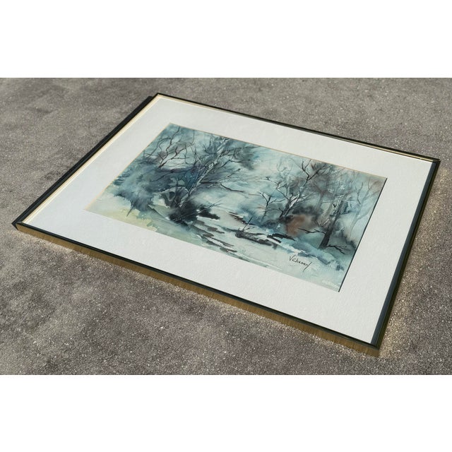 Late 20th Century “White Birch” Original Signed Watercolor by Vivian Chasey, Framed For Sale - Image 5 of 12