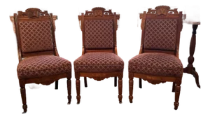 Set of Three 19th Century Eastlake Aesthetic Movement Walnut Parlor Chairs, Newly Upholstered