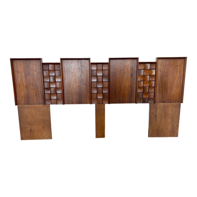 Midcentury Brutalist Tobago of Canada King Size Walnut Headboard For Sale