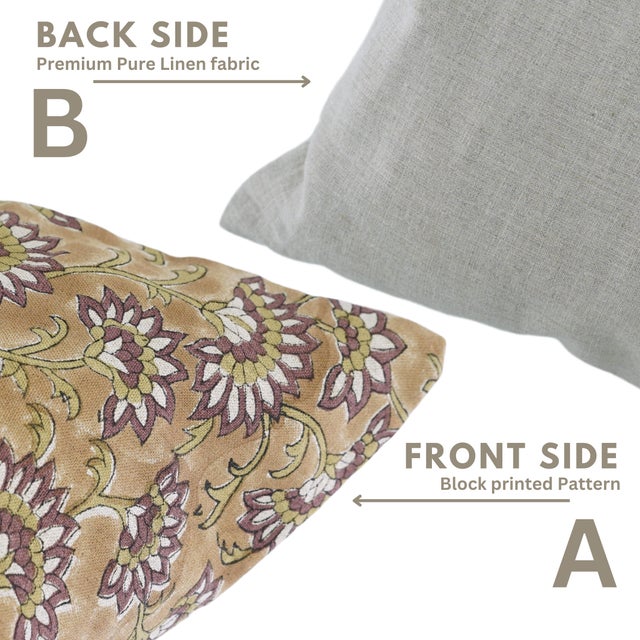 Fabdivine Rajnigandha Handmade Block Print Pillow Covers 14x14 Inches Pure Linen Floral Decorative Cushion Cover For Sale - Image 4 of 9