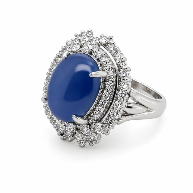 Modern Late 20th Century Platinum Ring With 9.11ct Blue Star Sapphire, Size 6.5 For Sale - Image 3 of 3