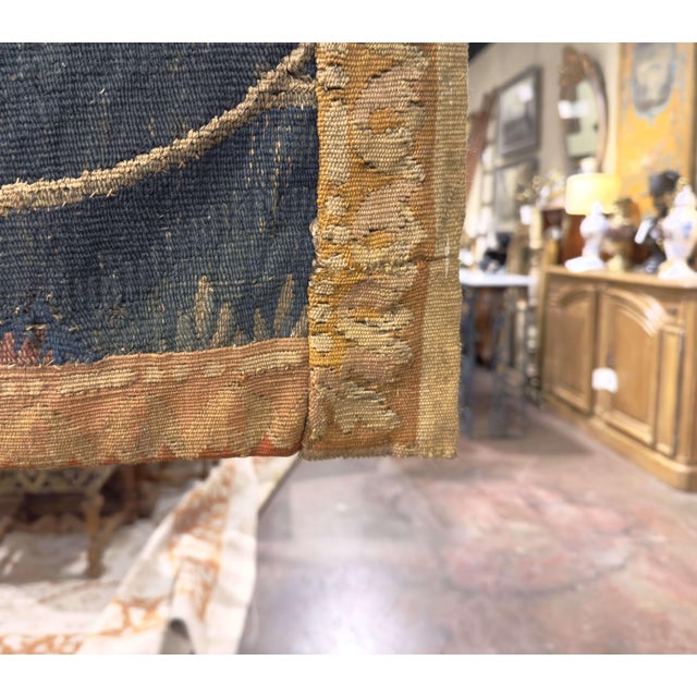 Green 18th C. French Hand Woven Aubusson Tapestry With Birds, Ruins, and Floral Border For Sale - Image 8 of 15