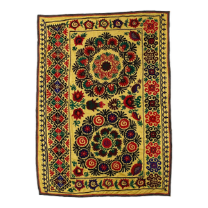 5.5x7.6 Ft Asian Suzani Textile. Embroidered Cotton & Silk Wall Hanging