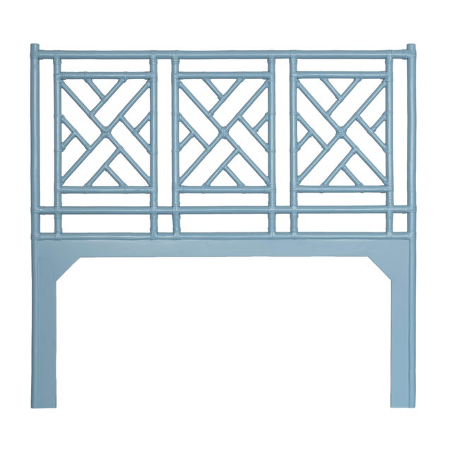 Transitional Chippendale Platform Bed Double, Pool Blue For Sale - Image 3 of 6