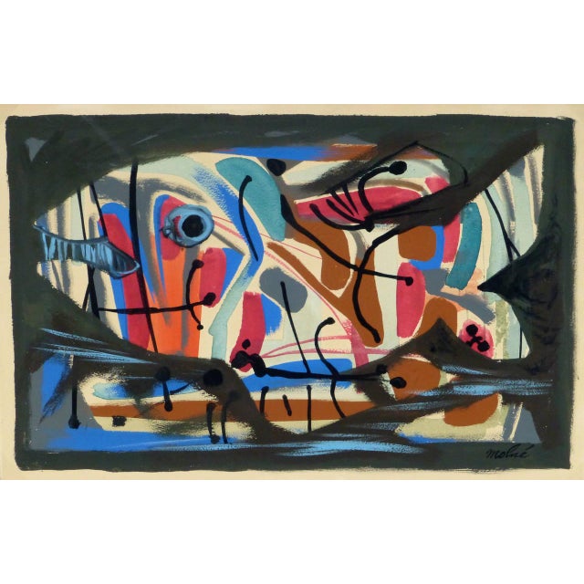 Luis Vidal Molné, Vintage French Abstract Painting Poisson Mérité
