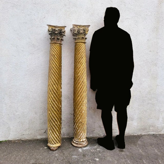 Gilded and Carved Wooden Columns, 1600s, Set of 2 For Sale - Image 10 of 18