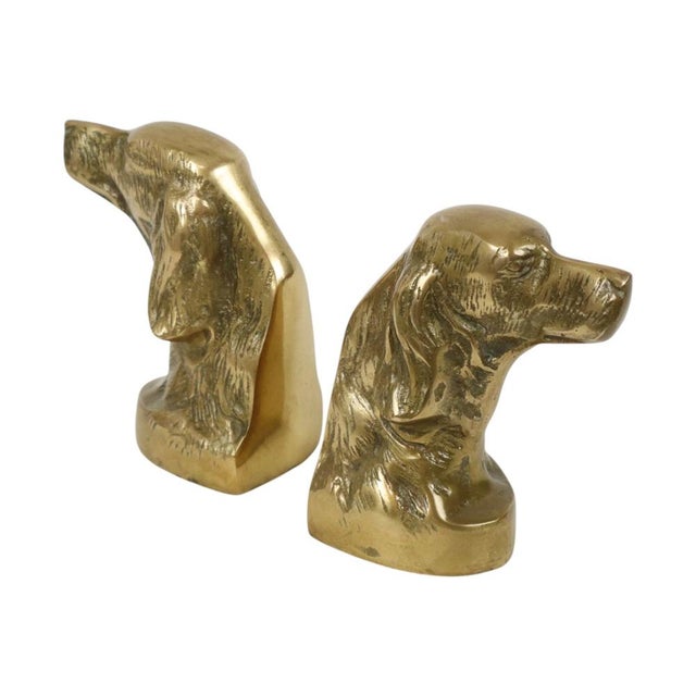 Vintage pair of dog bookends, made of yellow copper or brass; the bookends are shaped like an Irish Setter, second half of...