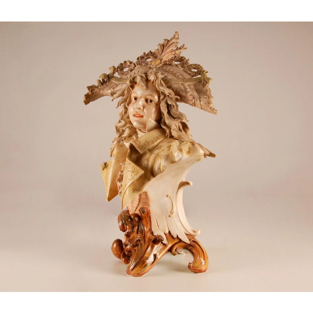 Victorian Art Nouveau Amphora Austria Bust Figurine Polychrome Ceramic Pottery Sculpture For Sale - Image 3 of 13