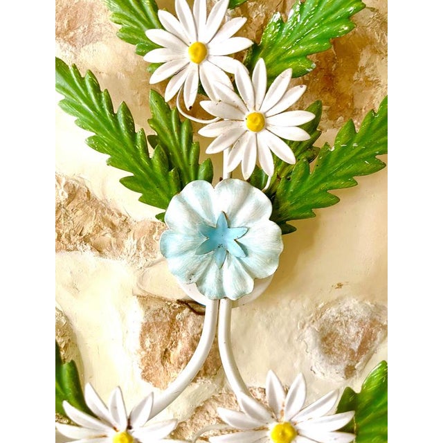 Floral Daisy Wall Light in Hand-Painted Tole Metal, Italy 1960s For Sale - Image 4 of 7