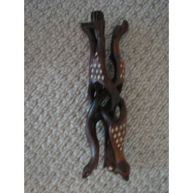 Early 20th Century Exceptional 1930s Hand‑Carved Rosewood Snake Tripod Stand W/Bone Inlay For Sale - Image 5 of 6
