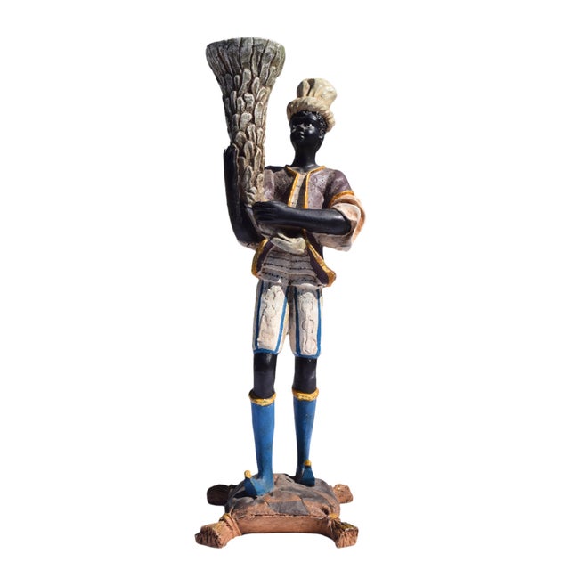Wood Mid 20th Century Venetian Blackamoor Figural Candlesticks For Sale - Image 7 of 9