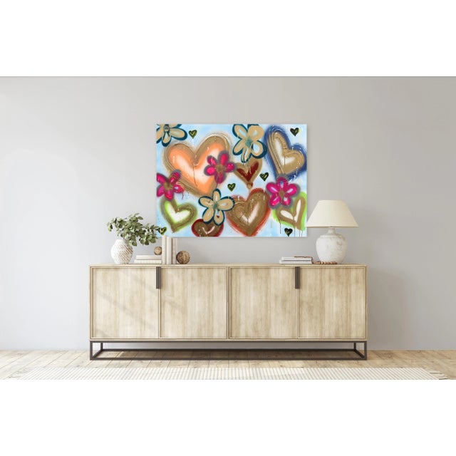 Blue Urban Street Art Graffiti Painting Hearts Flowers "Blossoming Young Love" Original Artwork by Amber Goldhammer For Sale - Image 8 of 10