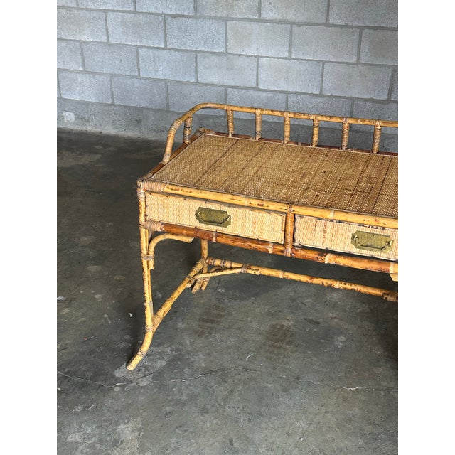 1980s British Colonial Style Burnt Bamboo and Cane Desk/ Vanity For Sale - Image 9 of 12