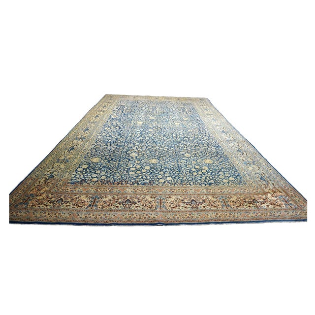 Textile Antique Persian Tabriz Wool 12x18 Blue & Tan Handmade Area Rug #1141057 For Sale - Image 7 of 18